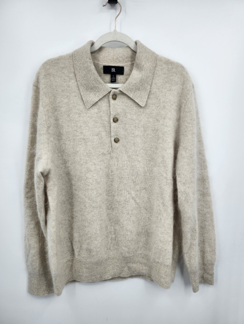 Banana Republic Brushed Cashmere Sweater Polo Cream Sz L